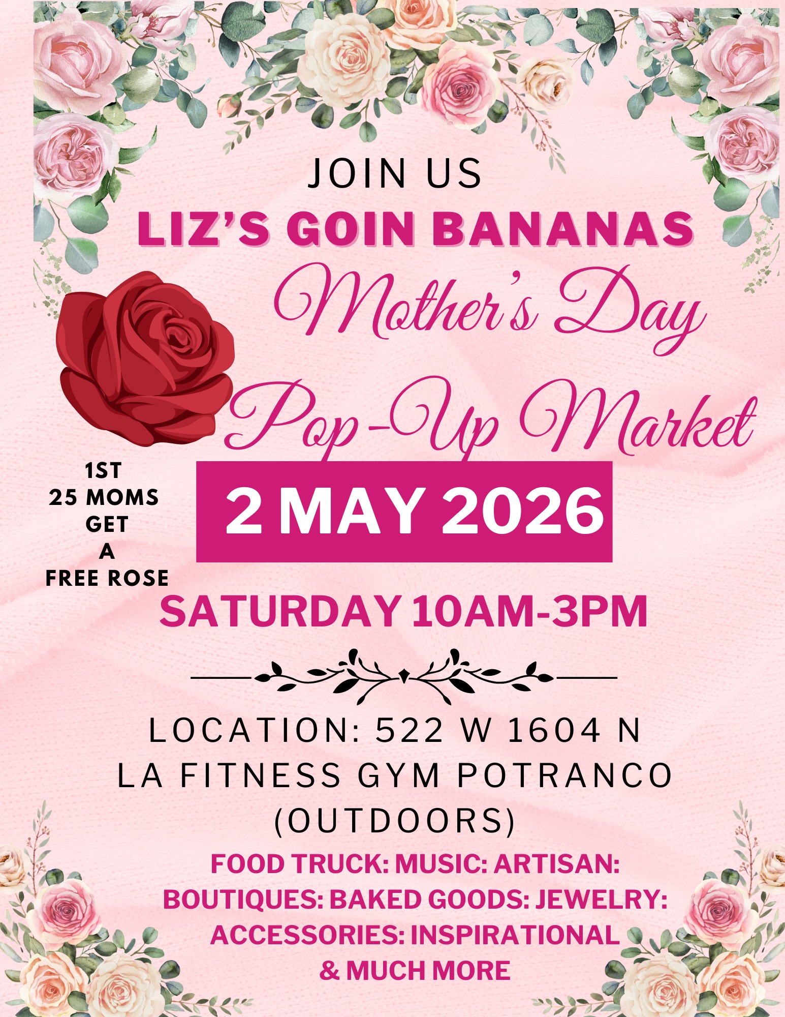 Liz’s Goin Bananas Pop-Up Market Facebook ad: 3rd Annual Mother’s Day Pop-Up Market