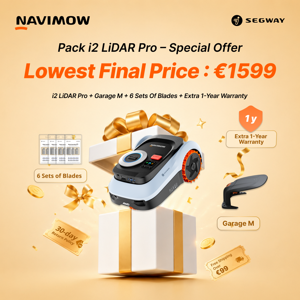 Segway Navimow Nordics Facebook ad: Navimow i2 LiDAR Pro Worry-Free Bundle, All-Season Care