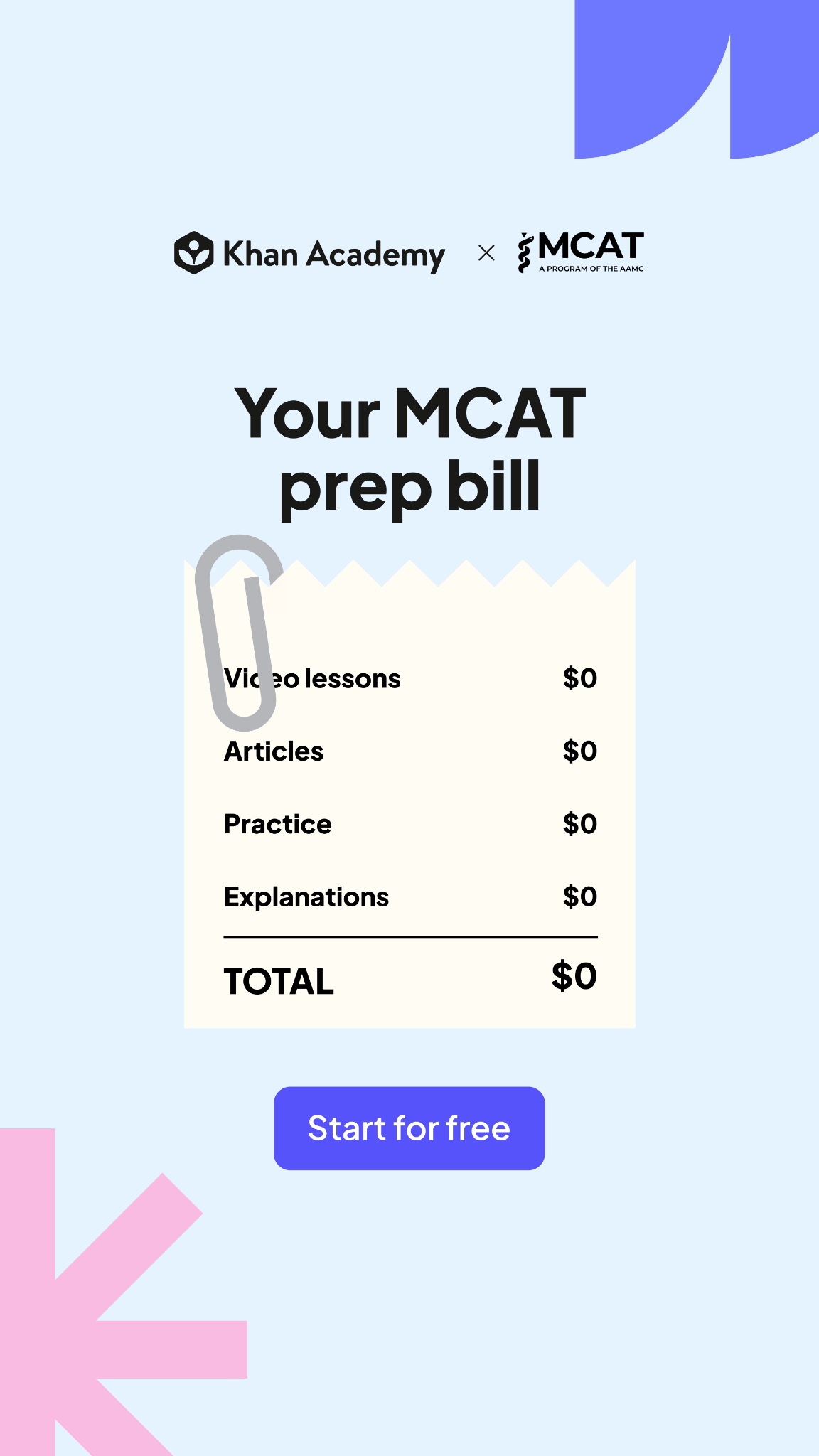 Khan Academy Facebook ad: Free, Trusted MCAT Prep