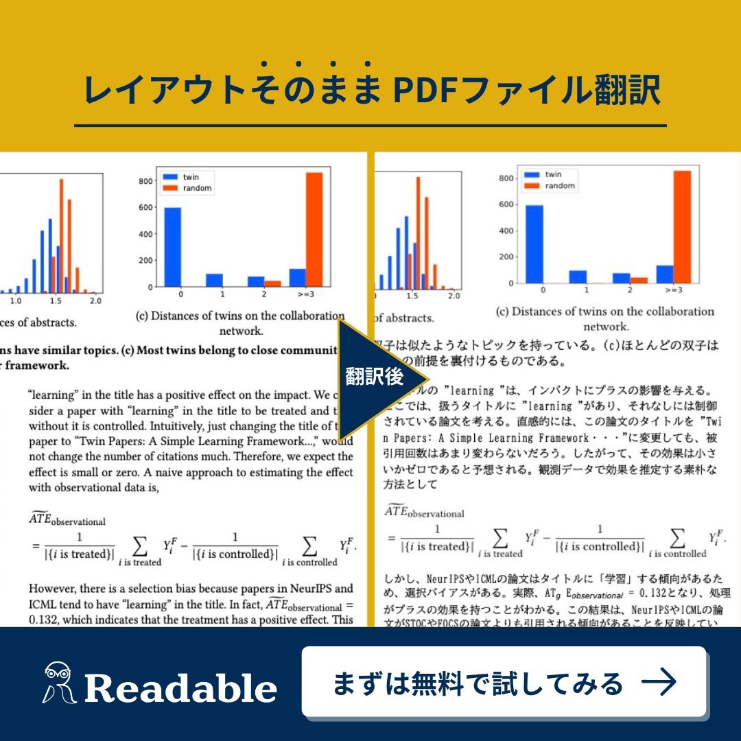 Readable リーダブル Facebook ad: 翻訳前のファイルと翻訳後のファイルを見開きで確認が可能