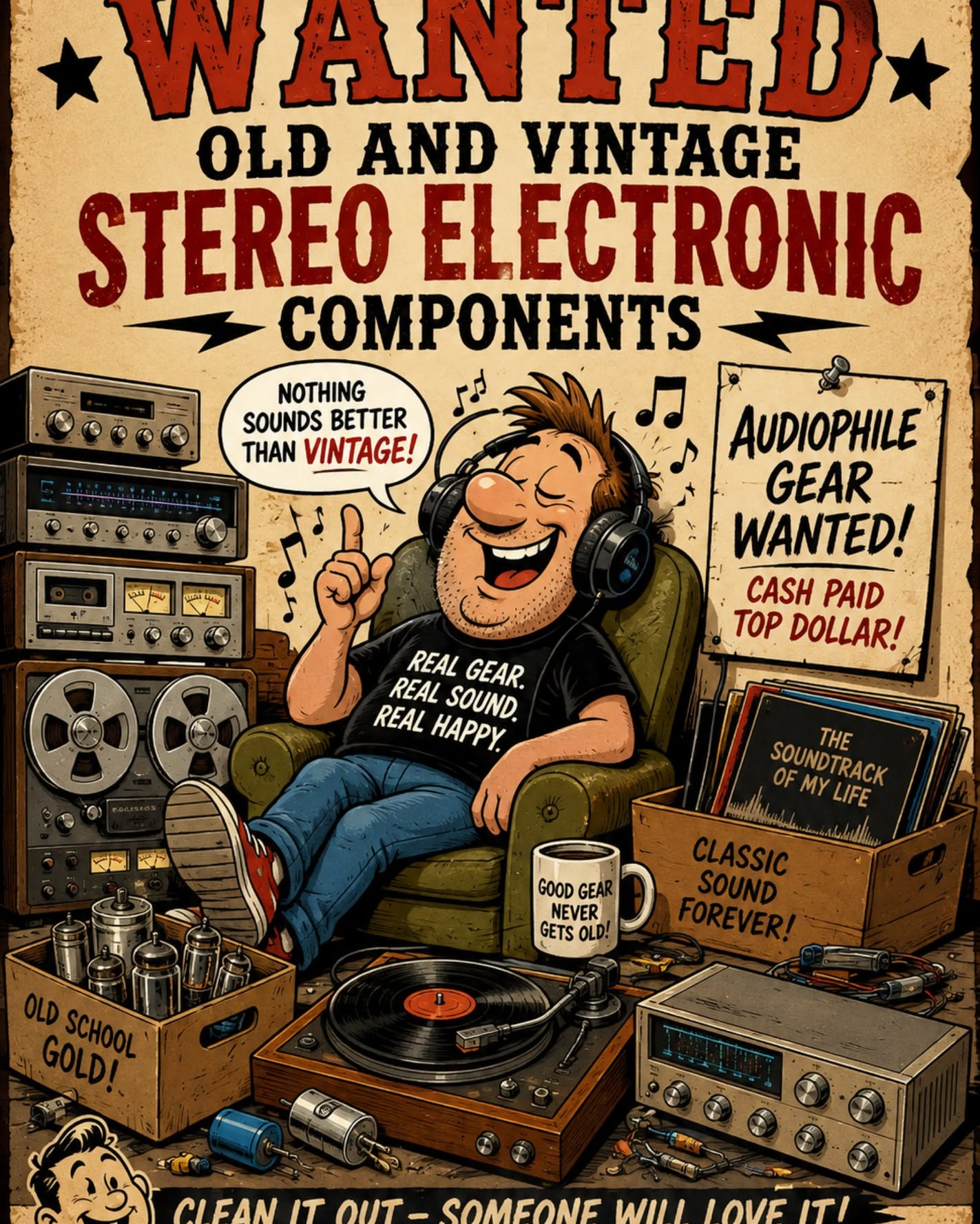Sean Coulombe Facebook ad: WANTED - Vintage Stereo Equipment & Media