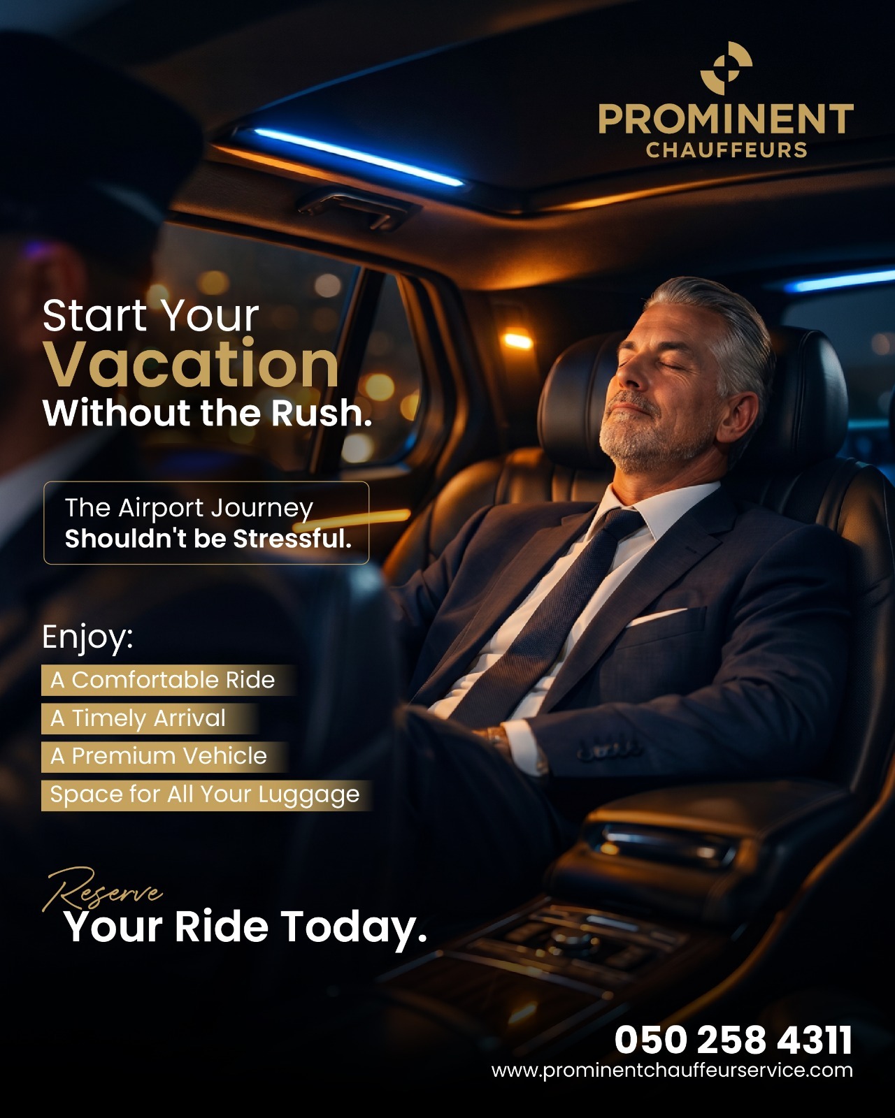 Prominent Chauffeurs Facebook ad: Book Your Premium Chauffeur Service Today