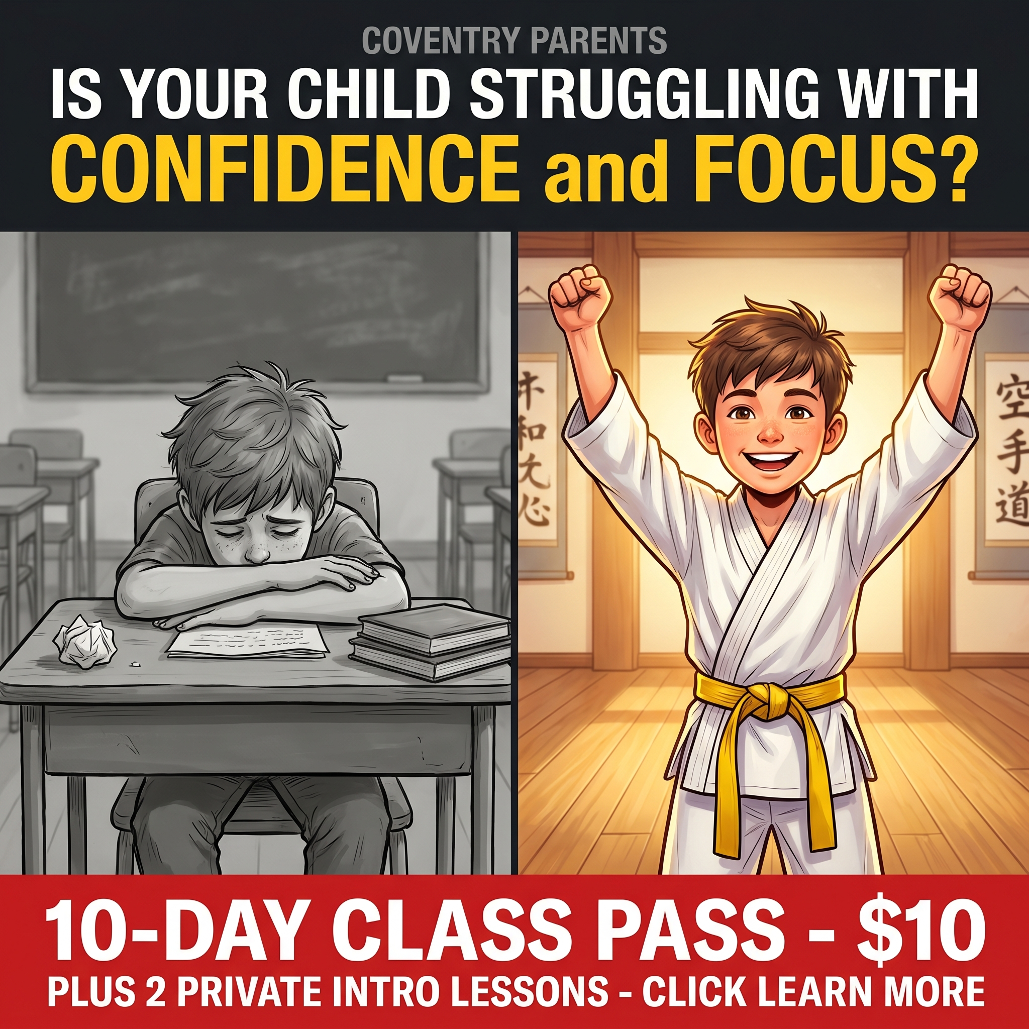 Northeast Family Martial Arts Facebook ad: Want a 10-Day, Kids Martial Arts Class Pass For $10 With…