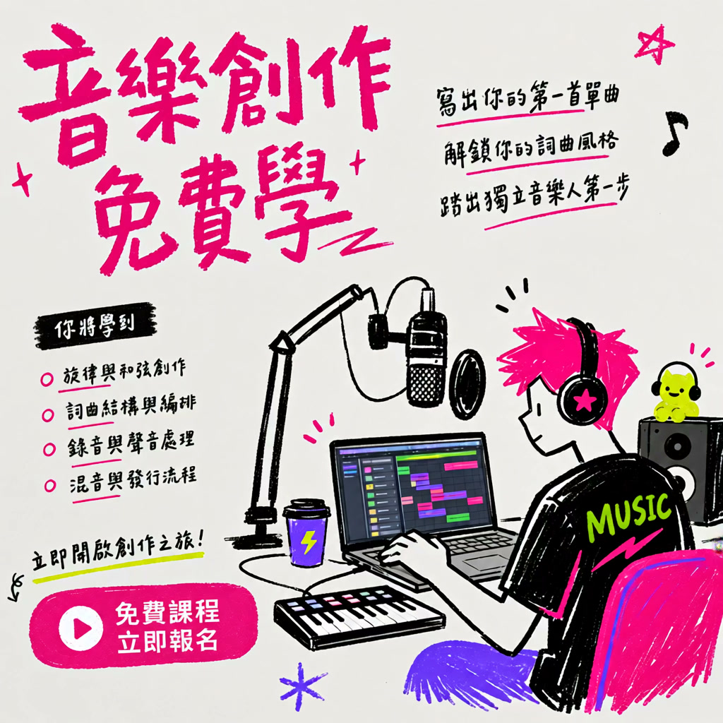 設計君 Facebook ad: 初學者也能懂的音樂製作 免費報名