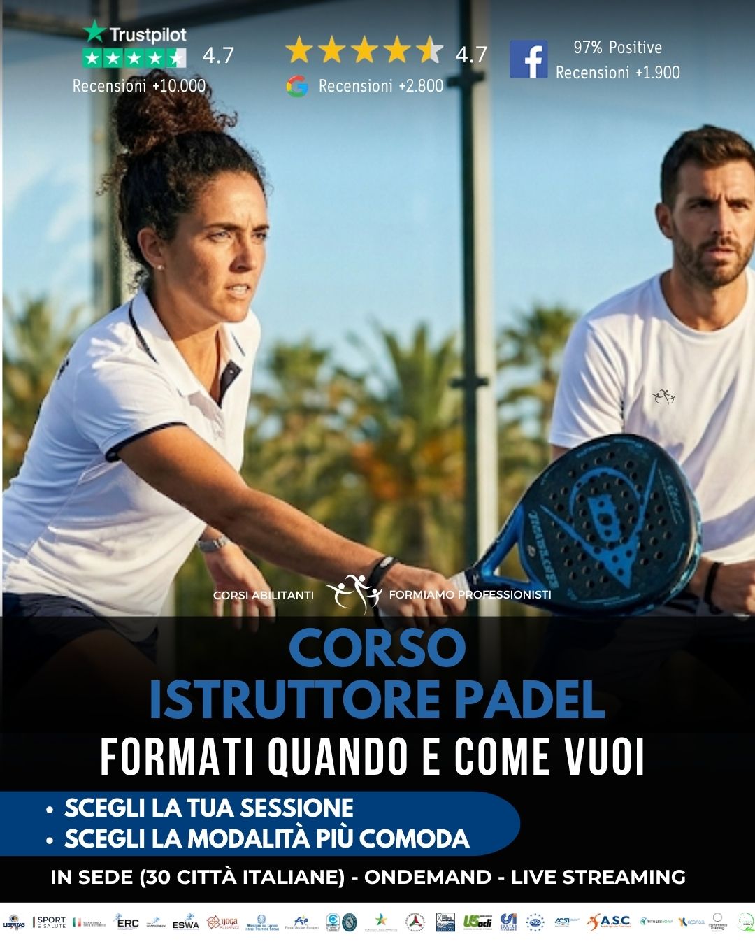 Accademia Italiana Nuoto & Salvamento Facebook ad: Diventa Istruttore di Padel: Flessibilità Totale