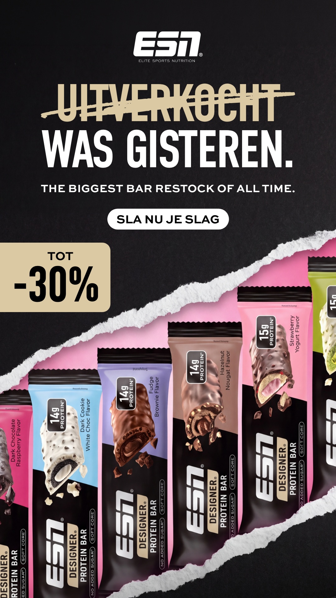 ESN Facebook ad: Tot 15 g eiwit per reep