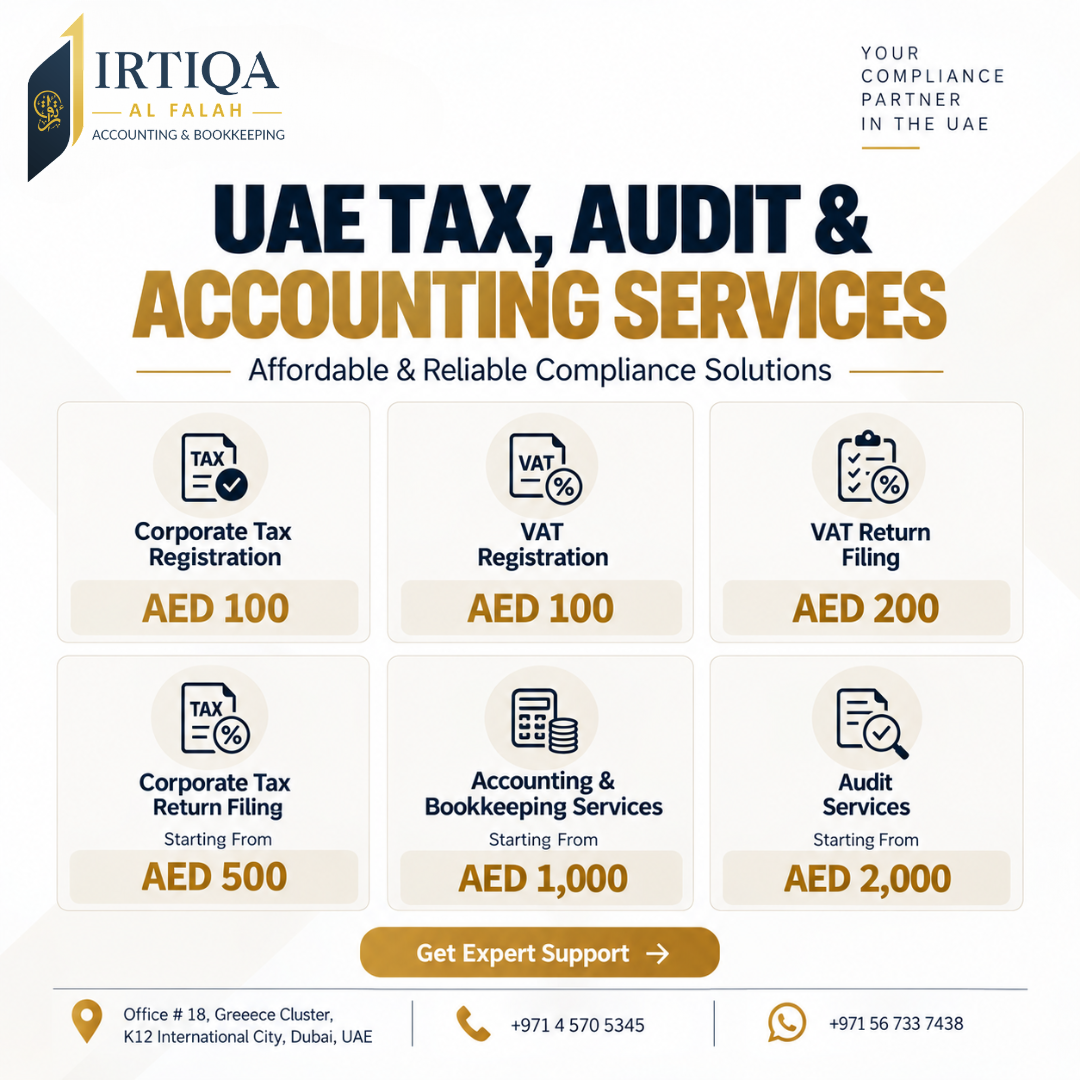 Irtiqa Al Falah Accounting & Bookkeeping Facebook ad: UAE Tax and Accounting Services