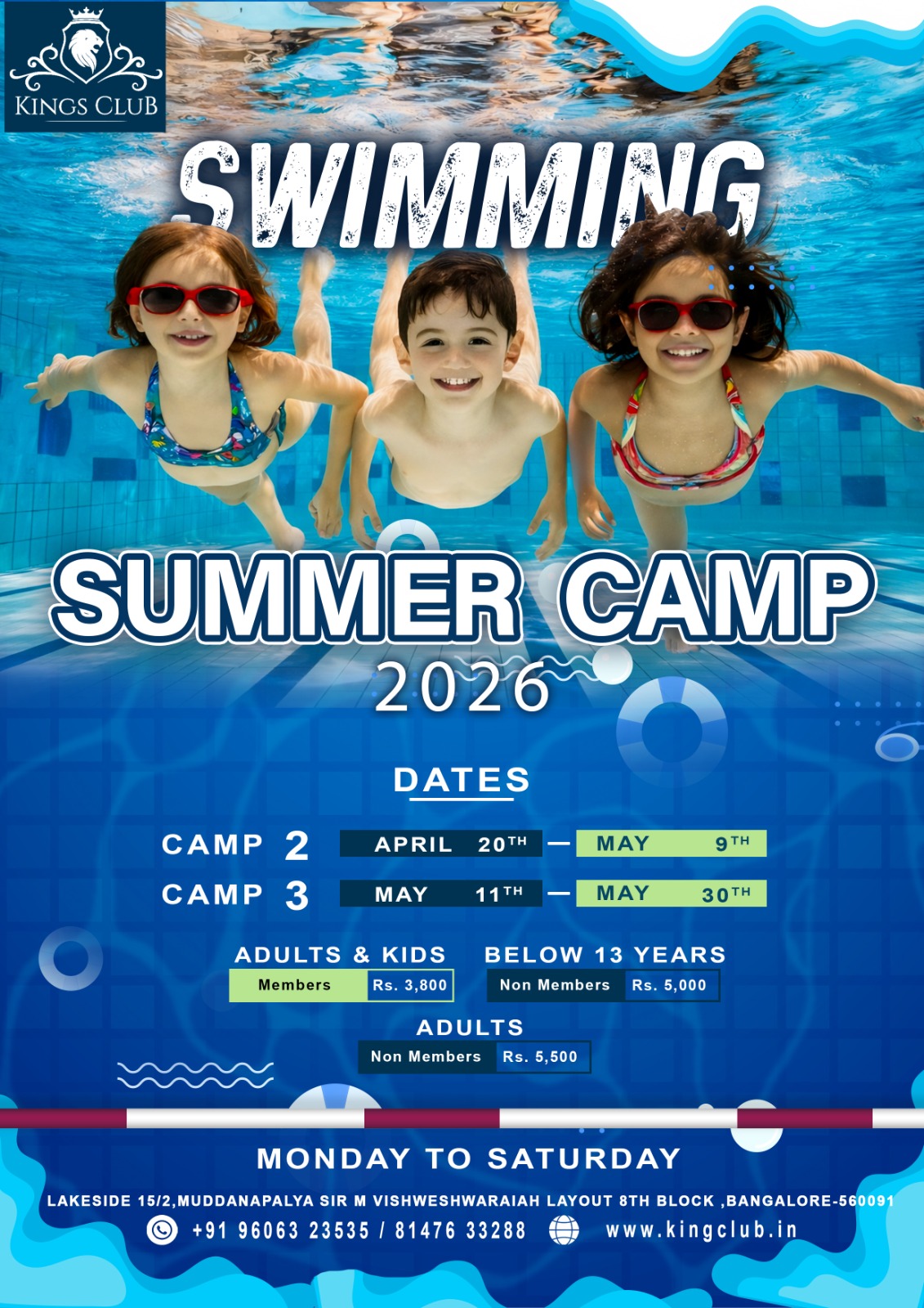 Kings Club Facebook ad: Best Swimming Classes with Olympic size pool and Certified…