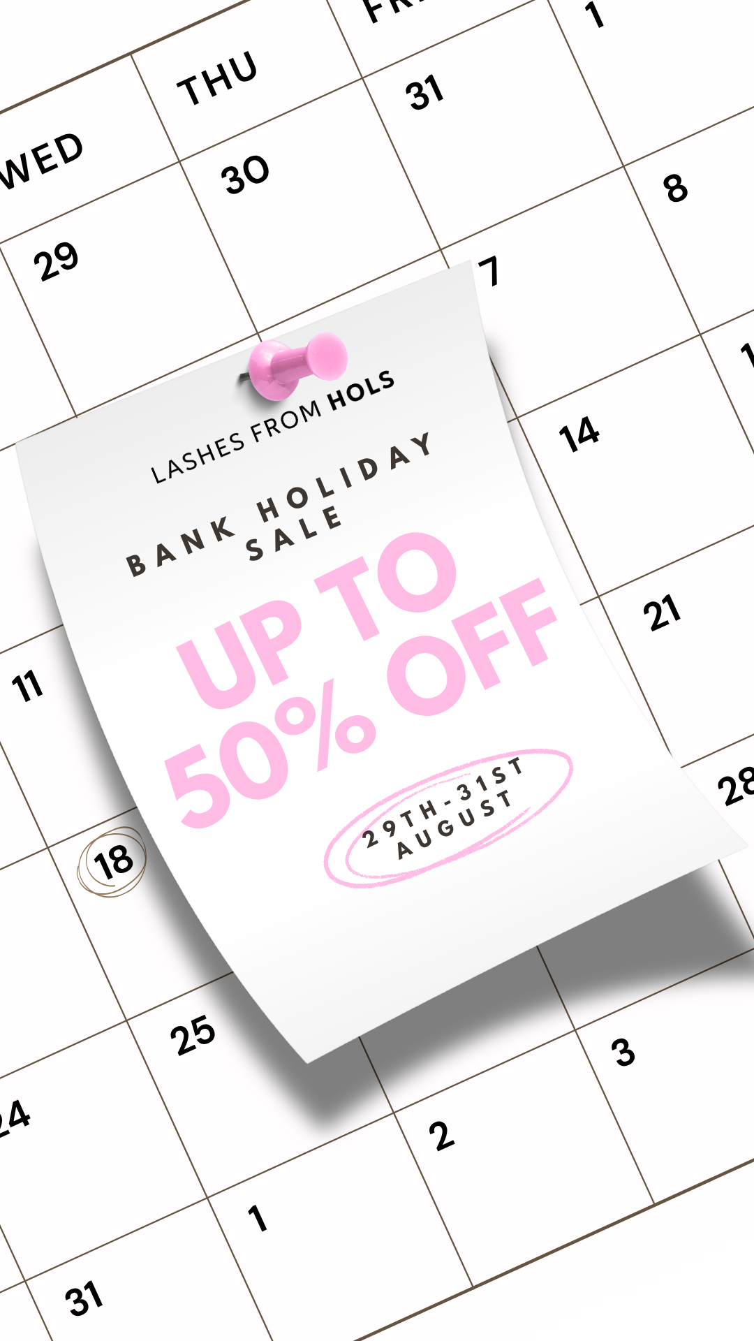 Lashes From Hols Facebook ad: Bank Holiday Sale