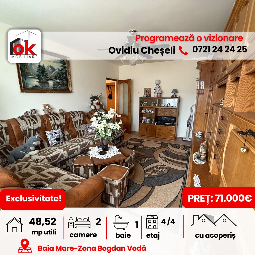 OK Imobiliare Baia Mare Facebook ad: Exclusivitate | Apartament 2 camere decomandat | Zona…