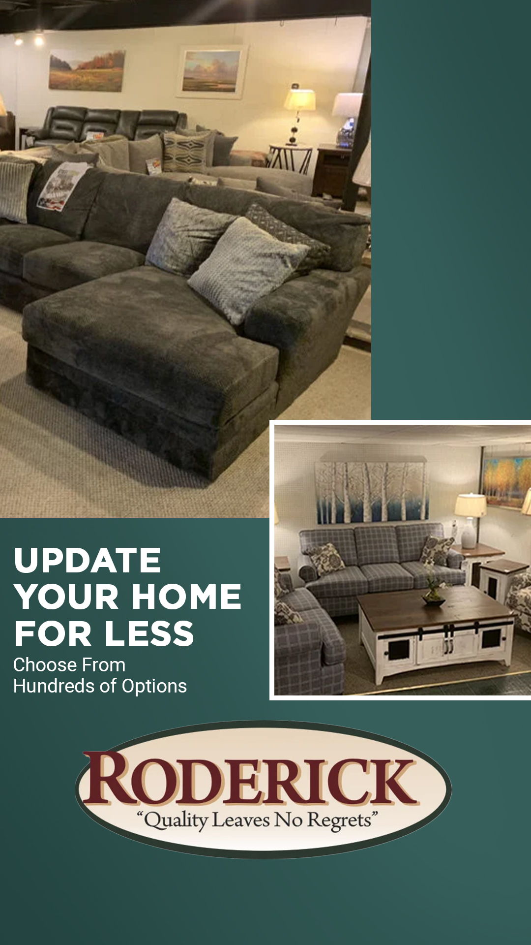 Roderick Furniture Outlet Marketing Facebook ad from Apr 1, 2026