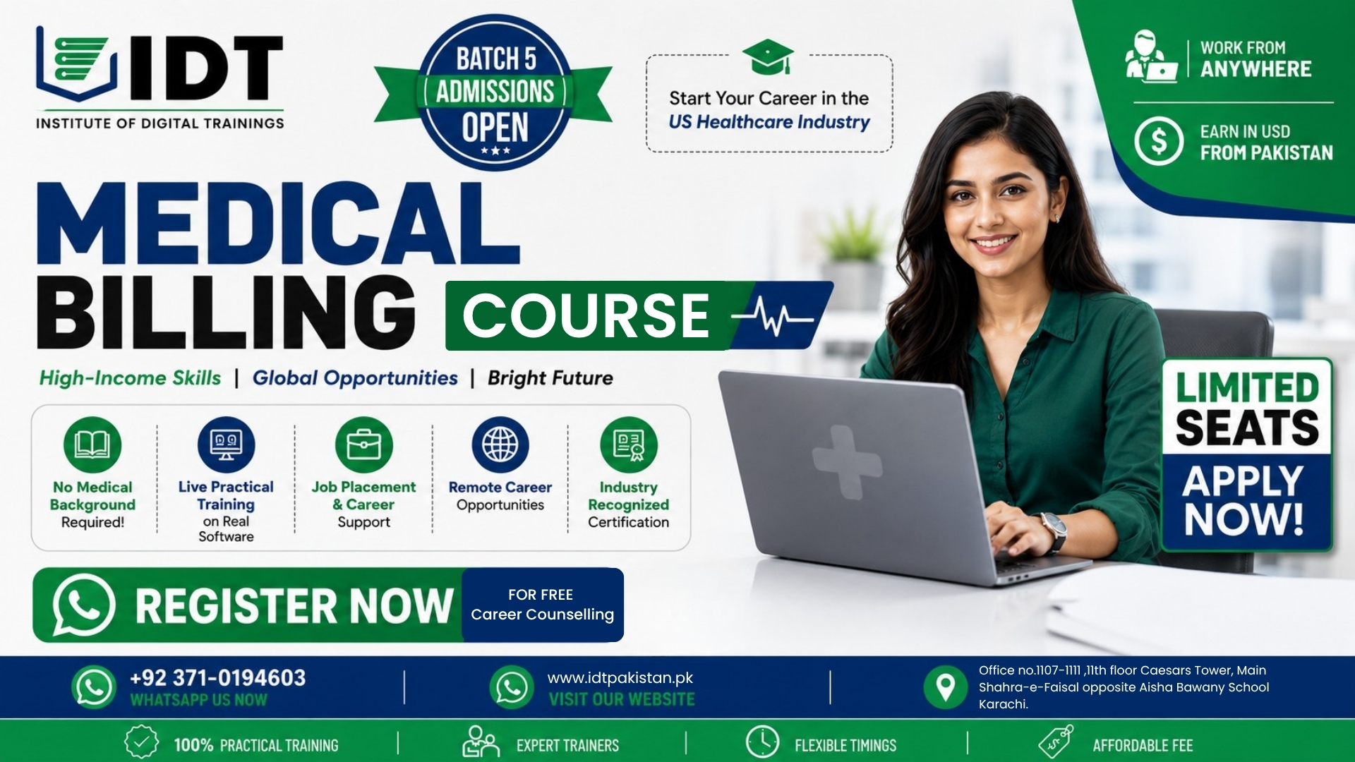 Institute of Digital Trainings Facebook ad: Earn in USD with Medical Billing