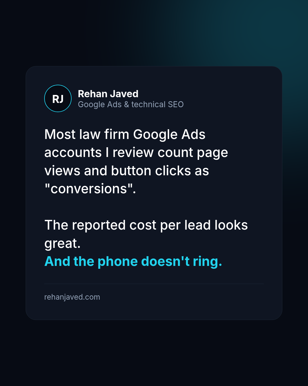 Rehan Javed Facebook ad: I manage Google Ads for a real estate…