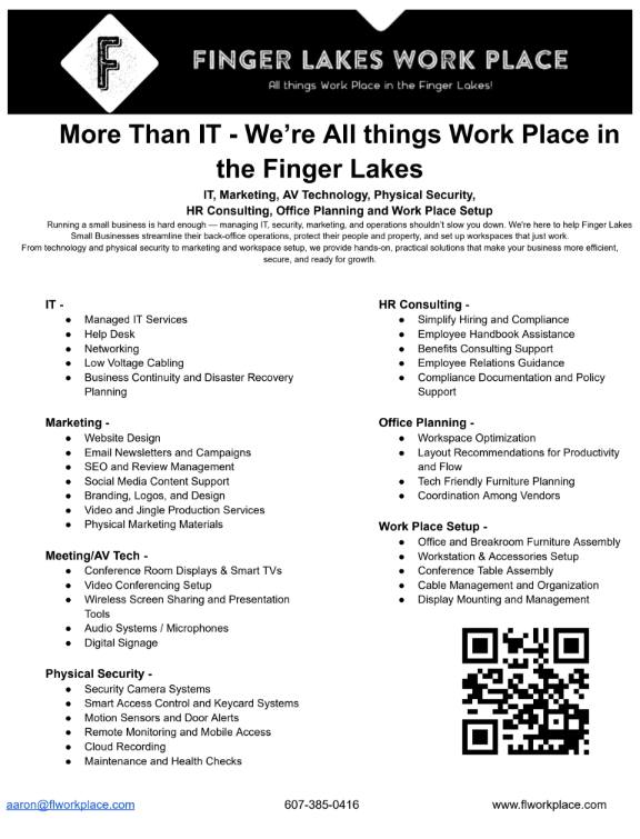 Finger Lakes Work Place Facebook ad: Small Businesses Support | Finger Lakes Work Place