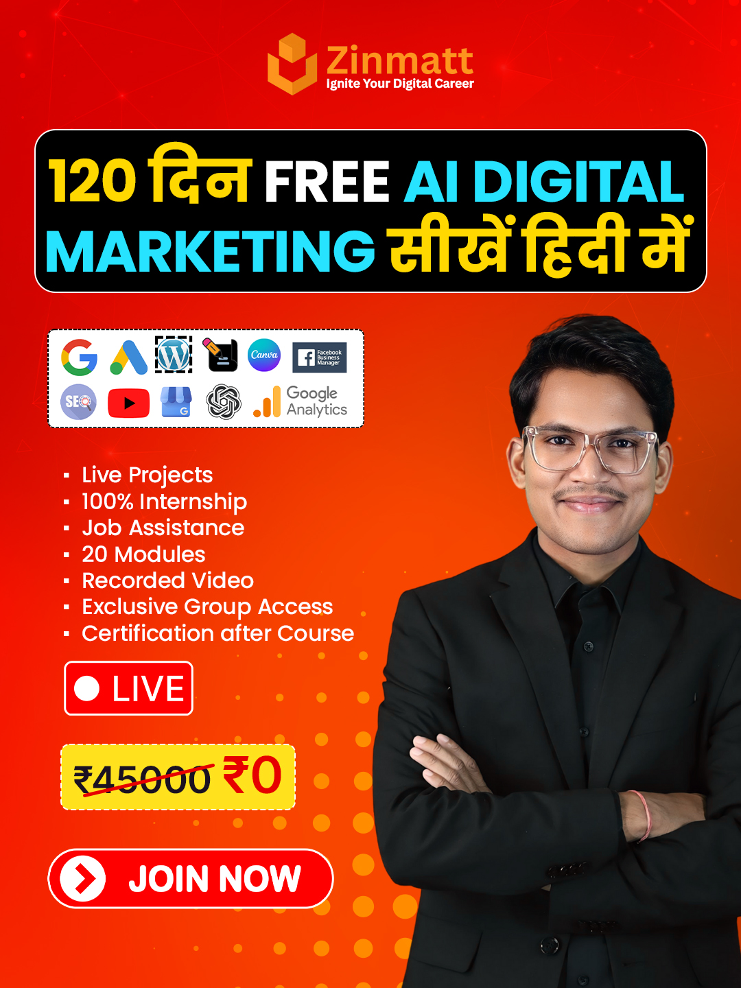 Zinmatt Private Limited Facebook ad: Get Job-Ready Skills in 4 Months, Free Course