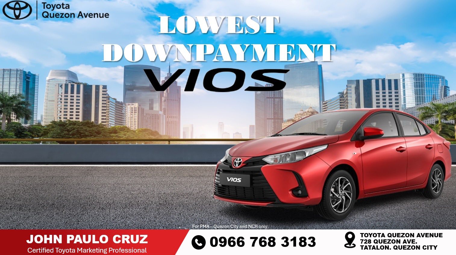 John Paulo Cruz - Toyota Quezon Avenue Facebook ad: TOYOTA LOWEST DP PROMO!