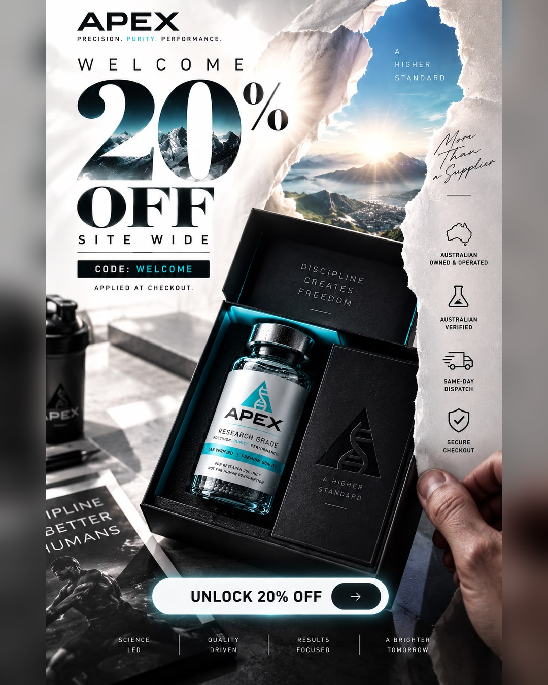 Apex Oz Facebook ad: 20% Off Site Wide