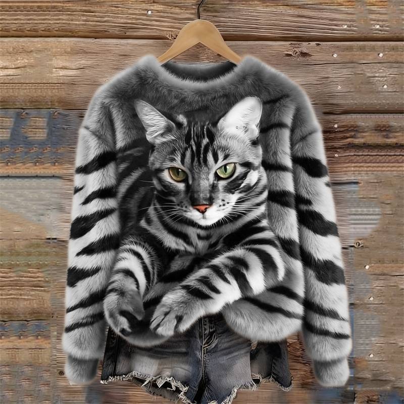 Yaolaidan.shop Facebook ad: Cozy plush sweatshirt with tiger and tabby cat pattern
