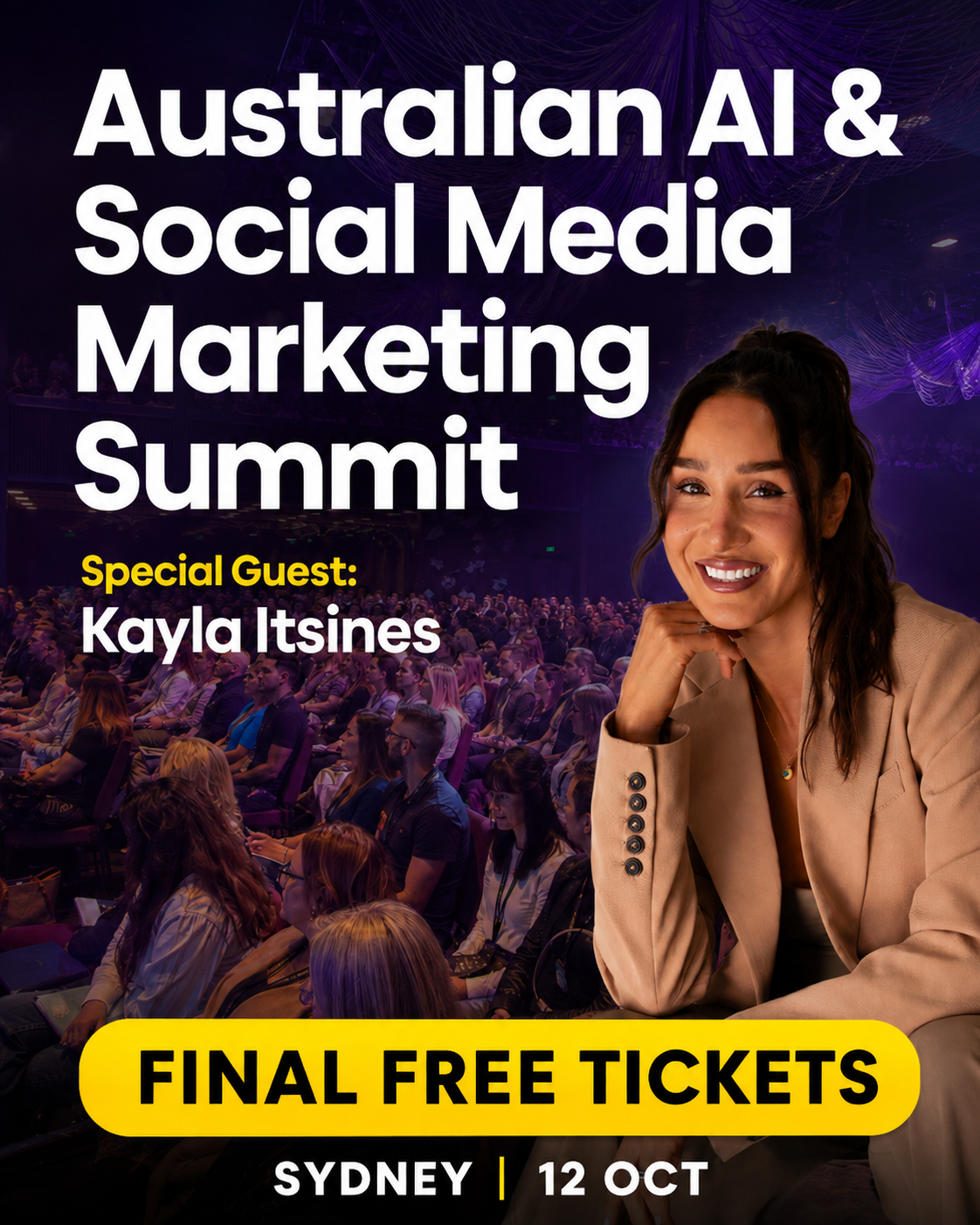 Ethan Donati Facebook ad: FREE Tickets To See Kayla at Australian Marketing Summit