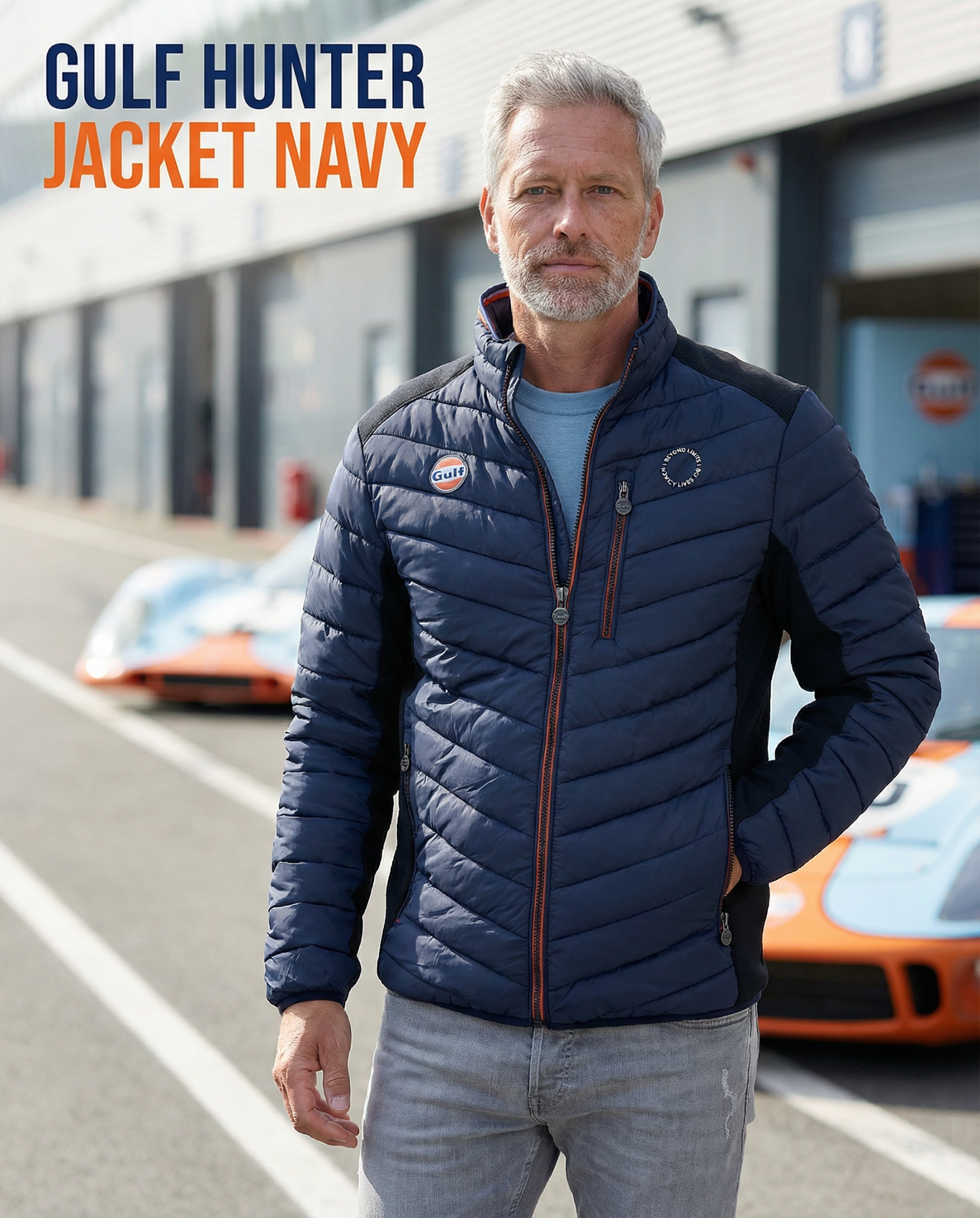 Grandprix Originals Facebook ad: Gulf Hunter Jacket navy - Collection 2026