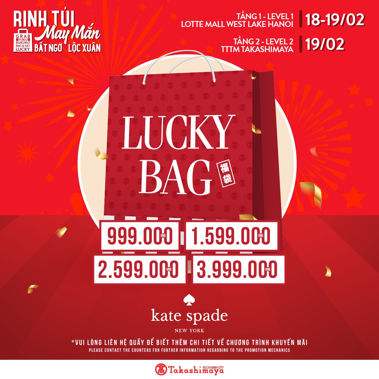 Takashimaya Vietnam Facebook ad: RƯỚC TÚI MAY MẮN TỪ NHÀ KATE SPADE…