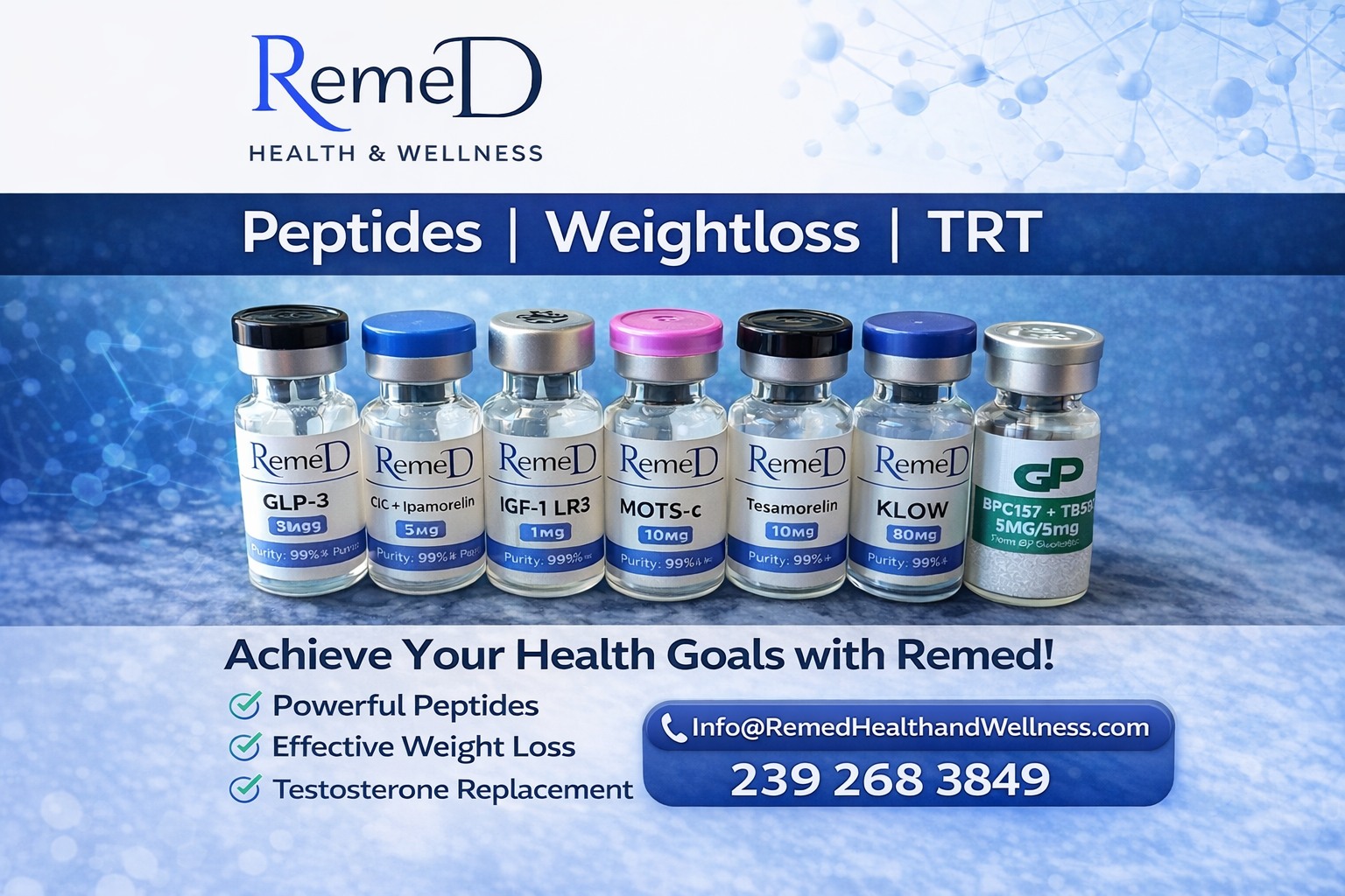 RemeD Health & Wellness Facebook ad: Curious about peptides, weight loss, or TRT?