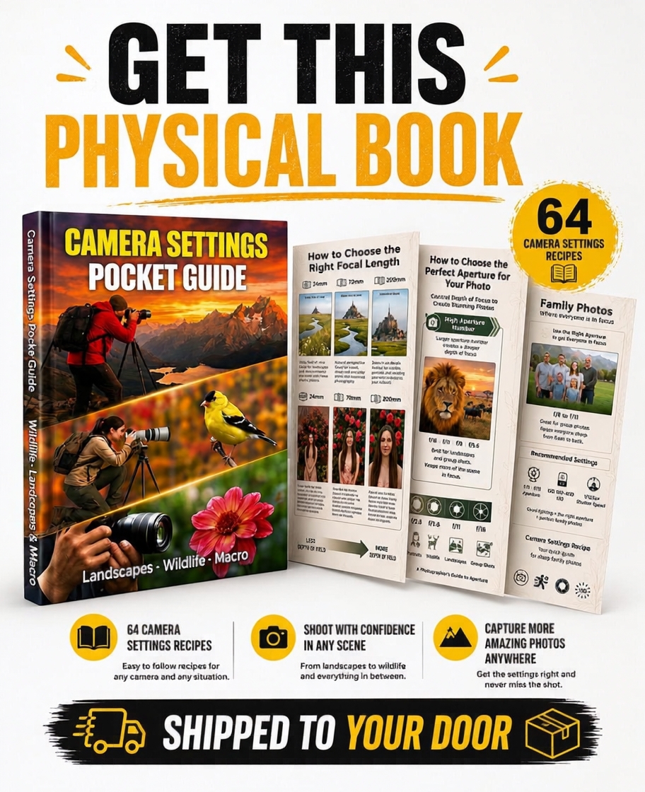 TimsPhotos Facebook ad: Free Book: 64 Camera Settings Recipes