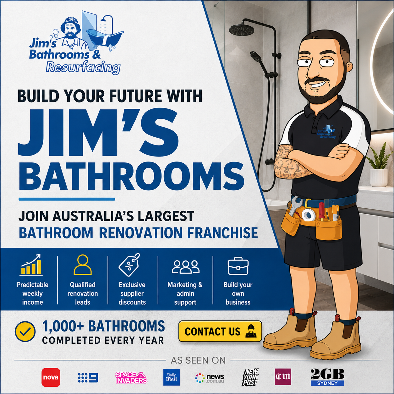 Jim's Bathrooms & Resurfacing Facebook ad: Own a Jim's Bathrooms Franchise. Build Something Real in a…