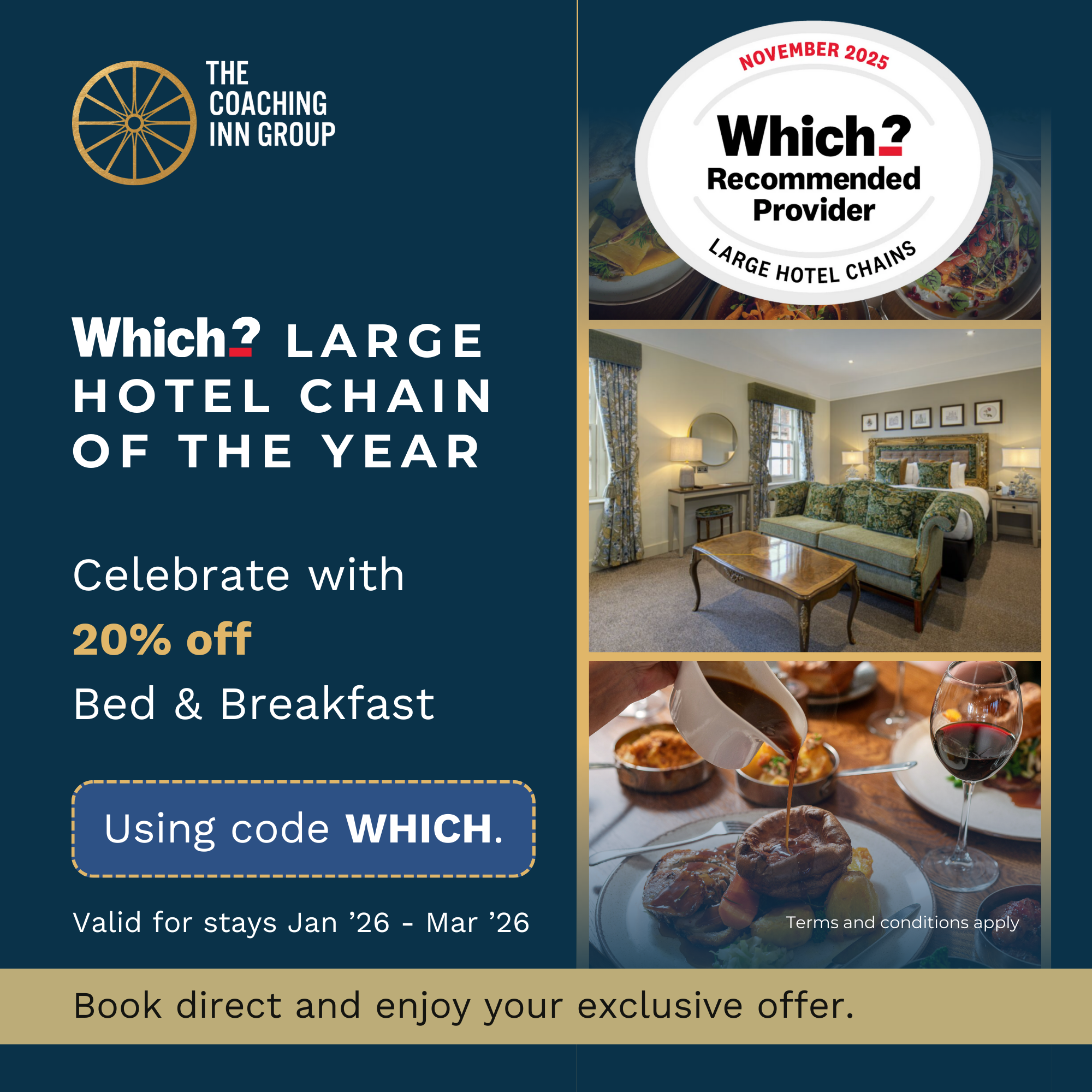 The Coaching Inn Group Facebook ad: Which? Large Hotel Chain of the Year