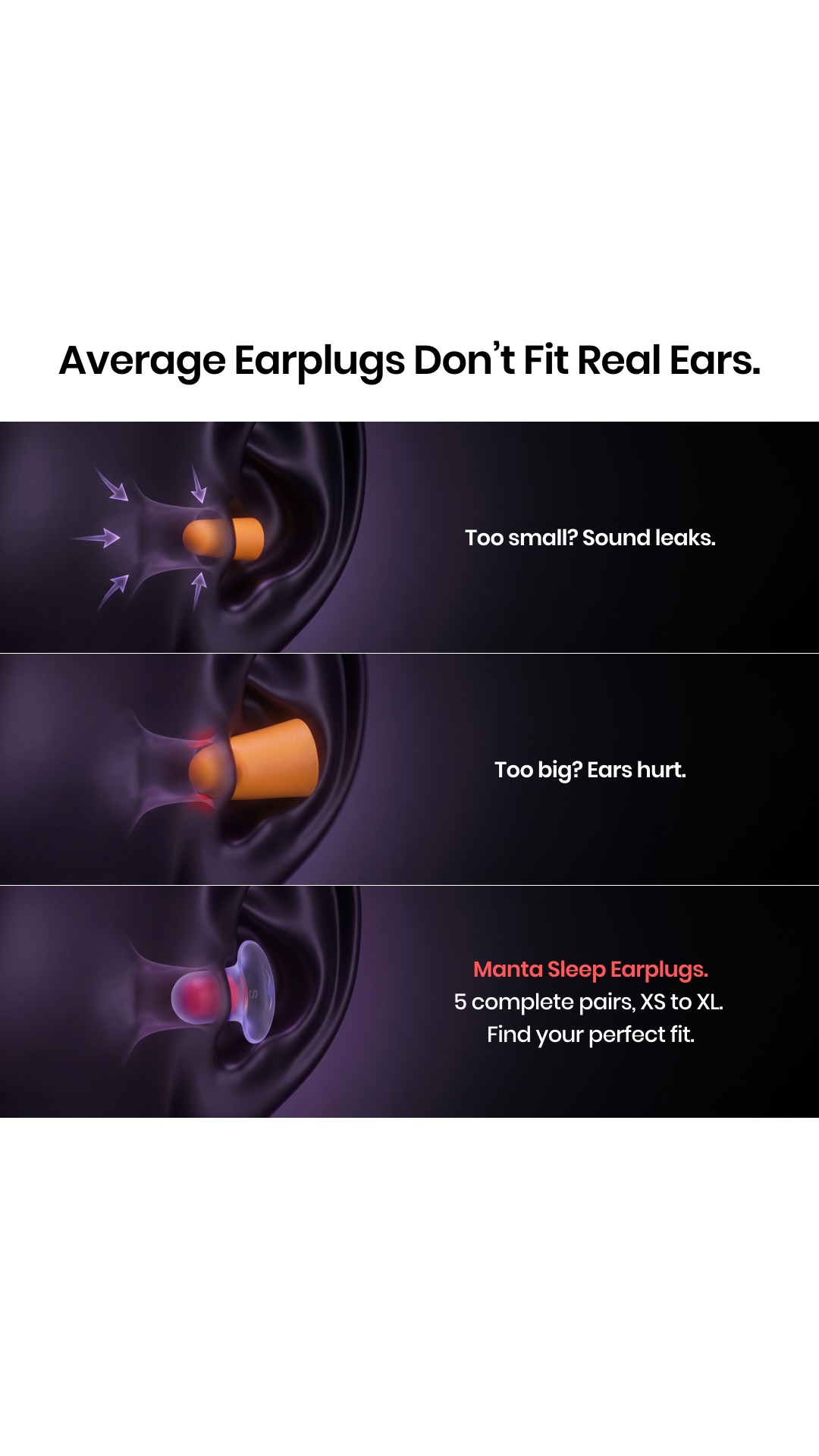 Manta Sleep Facebook ad: Earplugs for side-sleep. Finally.