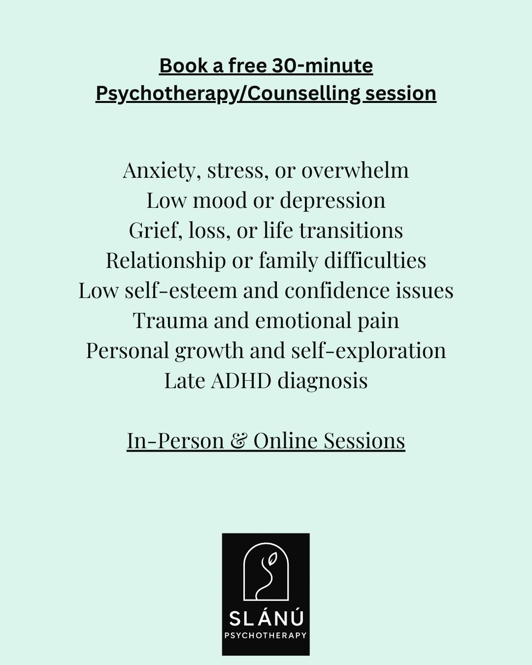 Slánú Psychotherapy Facebook ad: Psychotherapy | Slánú Therapy
