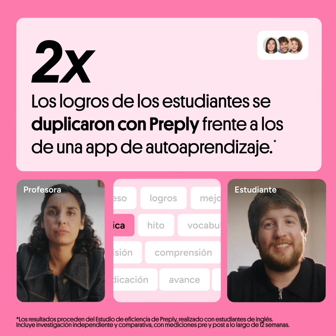 Preply Facebook ad: Progresar es cosa de dos