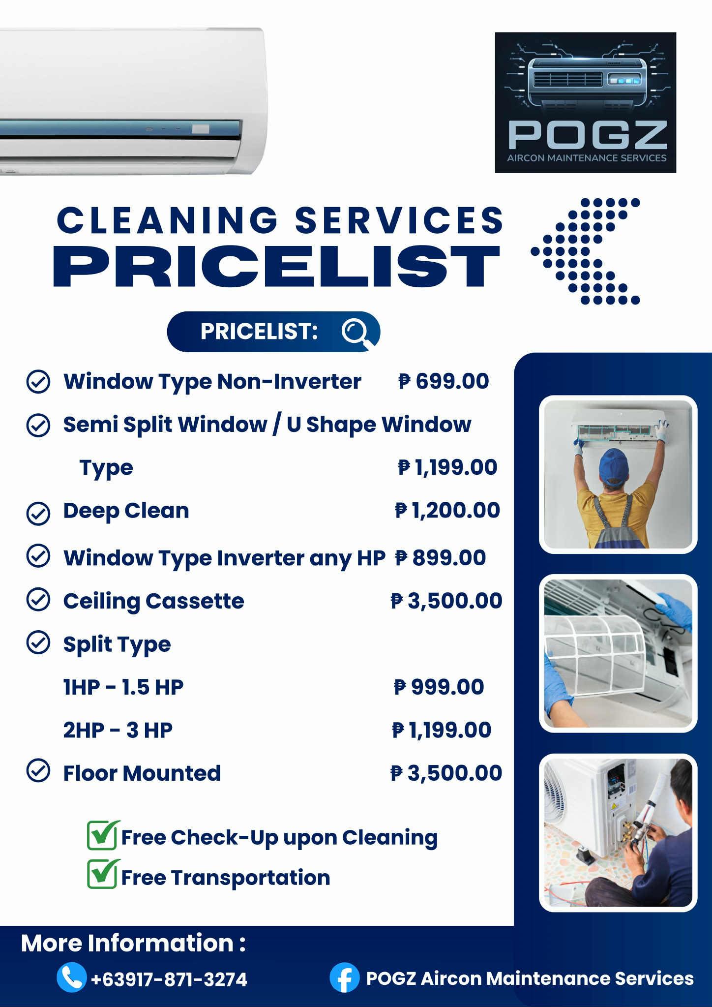 POGZ Aircon Maintenance Services Facebook ad from Jan 26, 2026