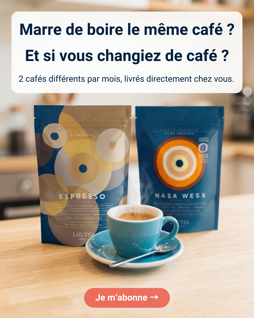 Loutsa Torréfacteur Facebook ad: L'abonnement contre la routine du matin