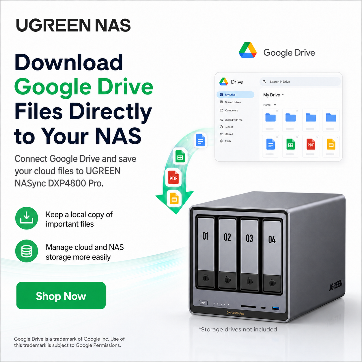 Ugreen NASync UK Facebook ad: Download Google Drive Files to NAS