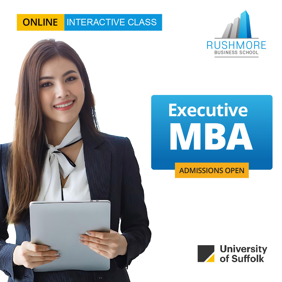 Rushmore Business School UK Facebook ad: Executive Masters of Business Administration (EMBA)