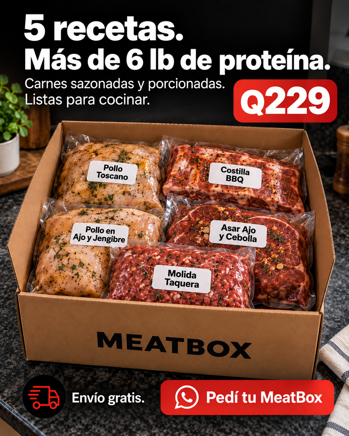 Meat Box Facebook ad: Escribenos
