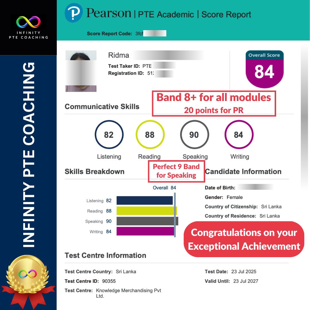 Infinity PTE Coaching Facebook ad: Another successful story of Infinity PTE Coaching