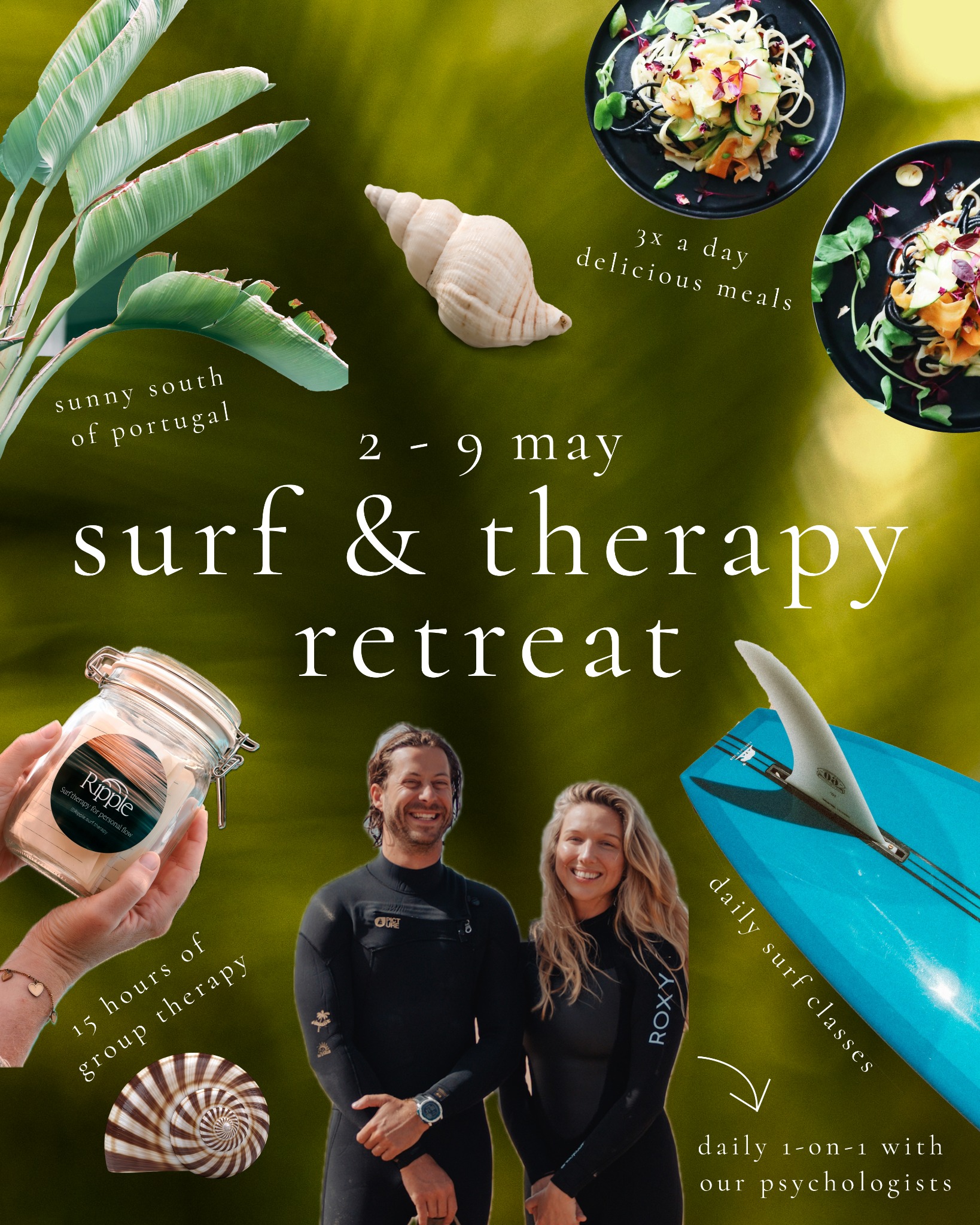 Ripple Surf Therapy Facebook ad: More than a surf camp: A 7-Day mental reset in Portugal