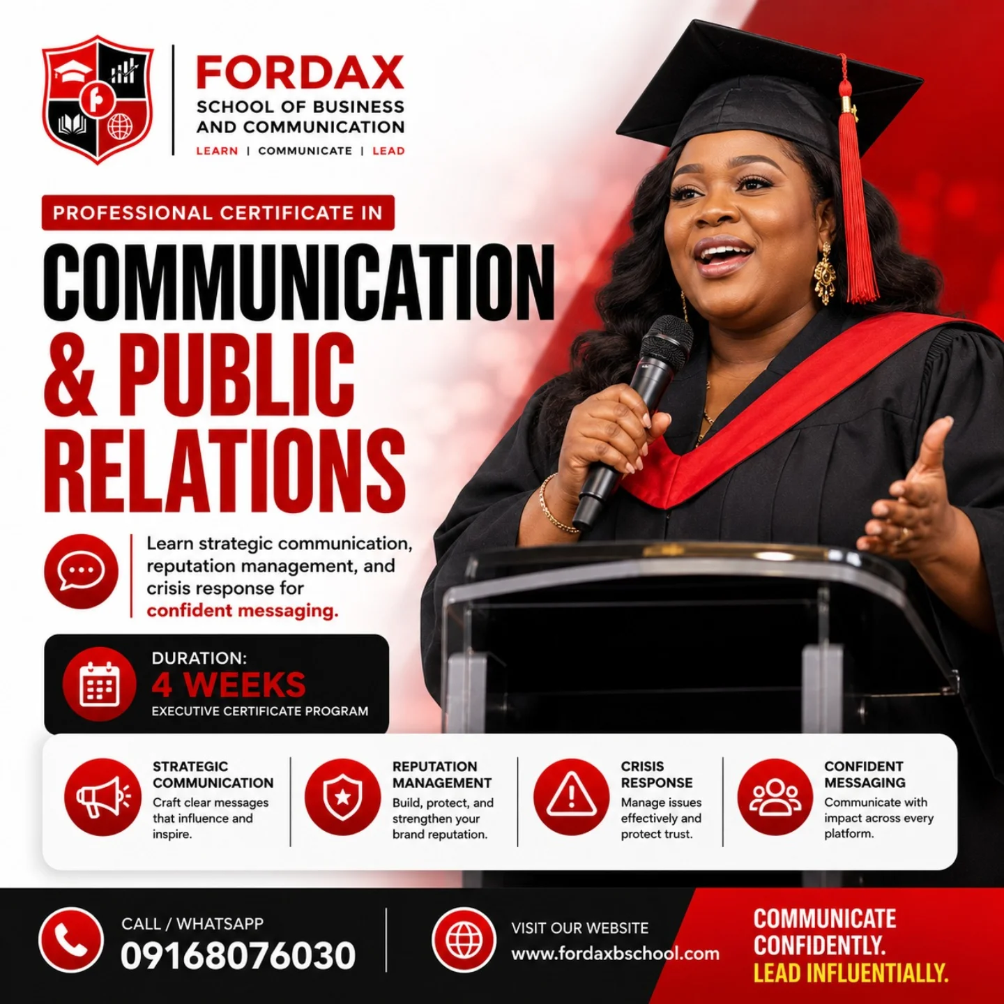 Fordax Business School NG UK Facebook ad: Become a certified professional communicator, public…