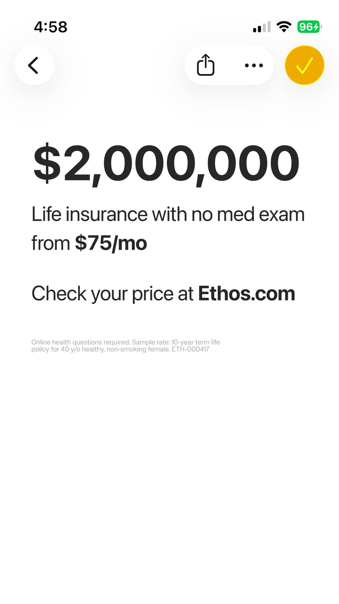 Ethos Facebook ad