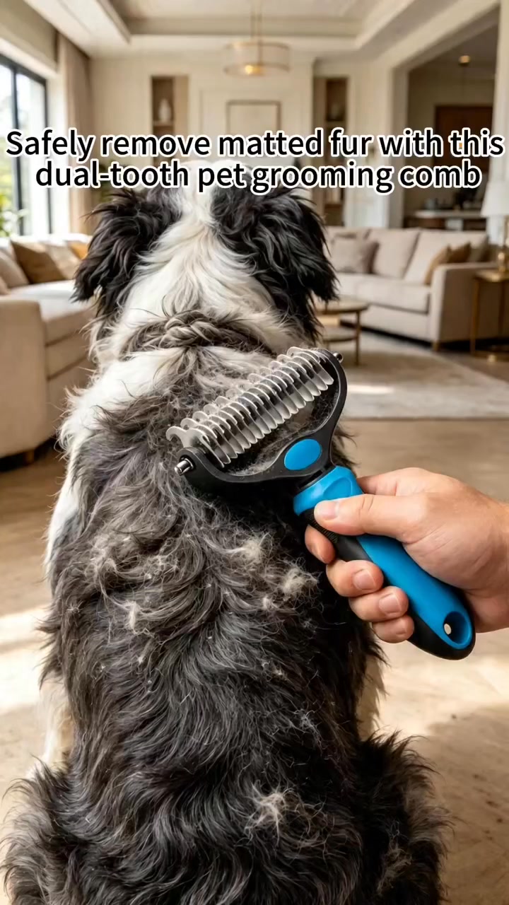 Sunny bee Facebook ad: Dual‑Sided Pet Grooming Brush, Dematting, Deshedding, for…