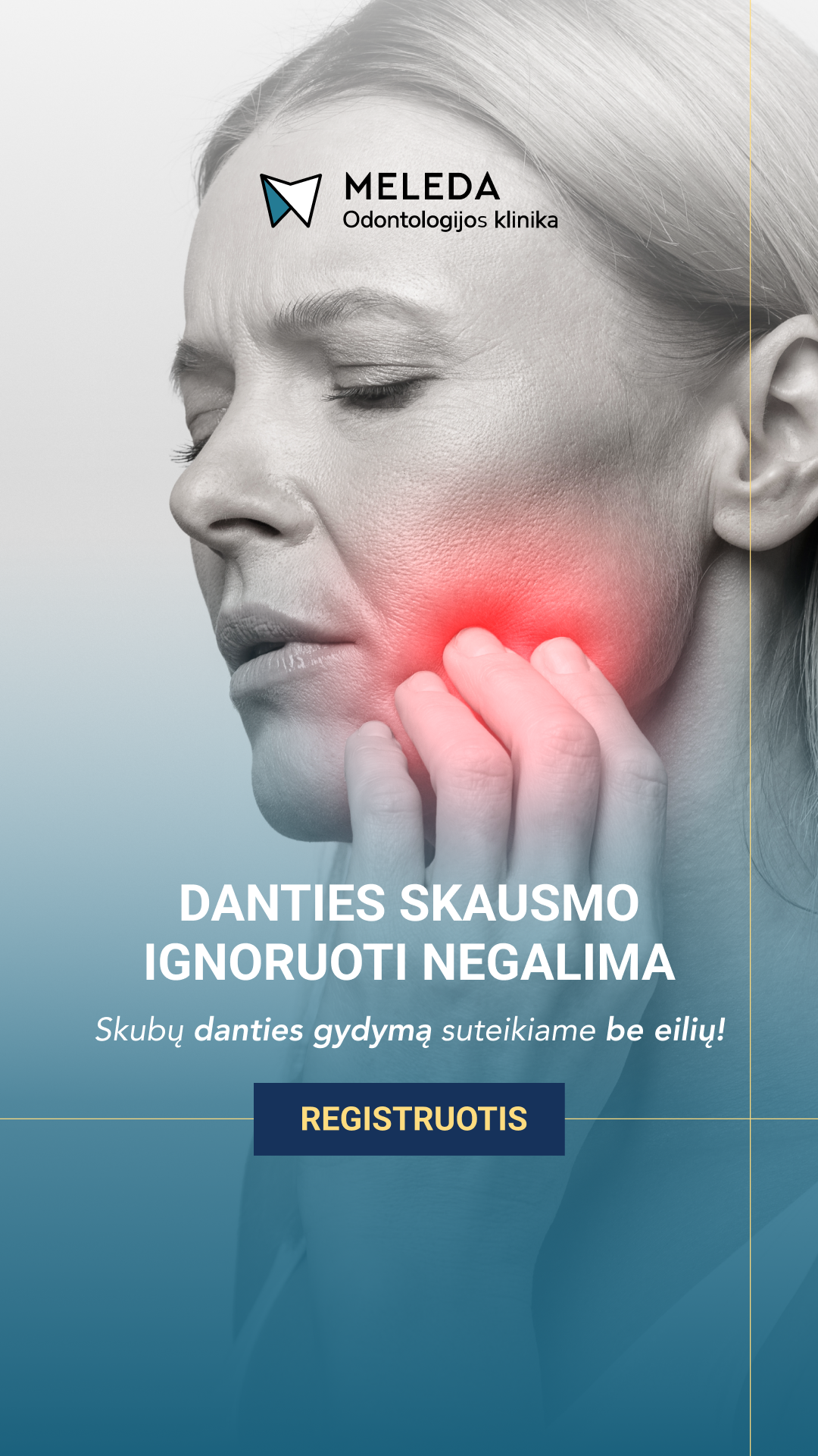 Meleda odontologijos klinika Facebook ad from Jul 8, 2026