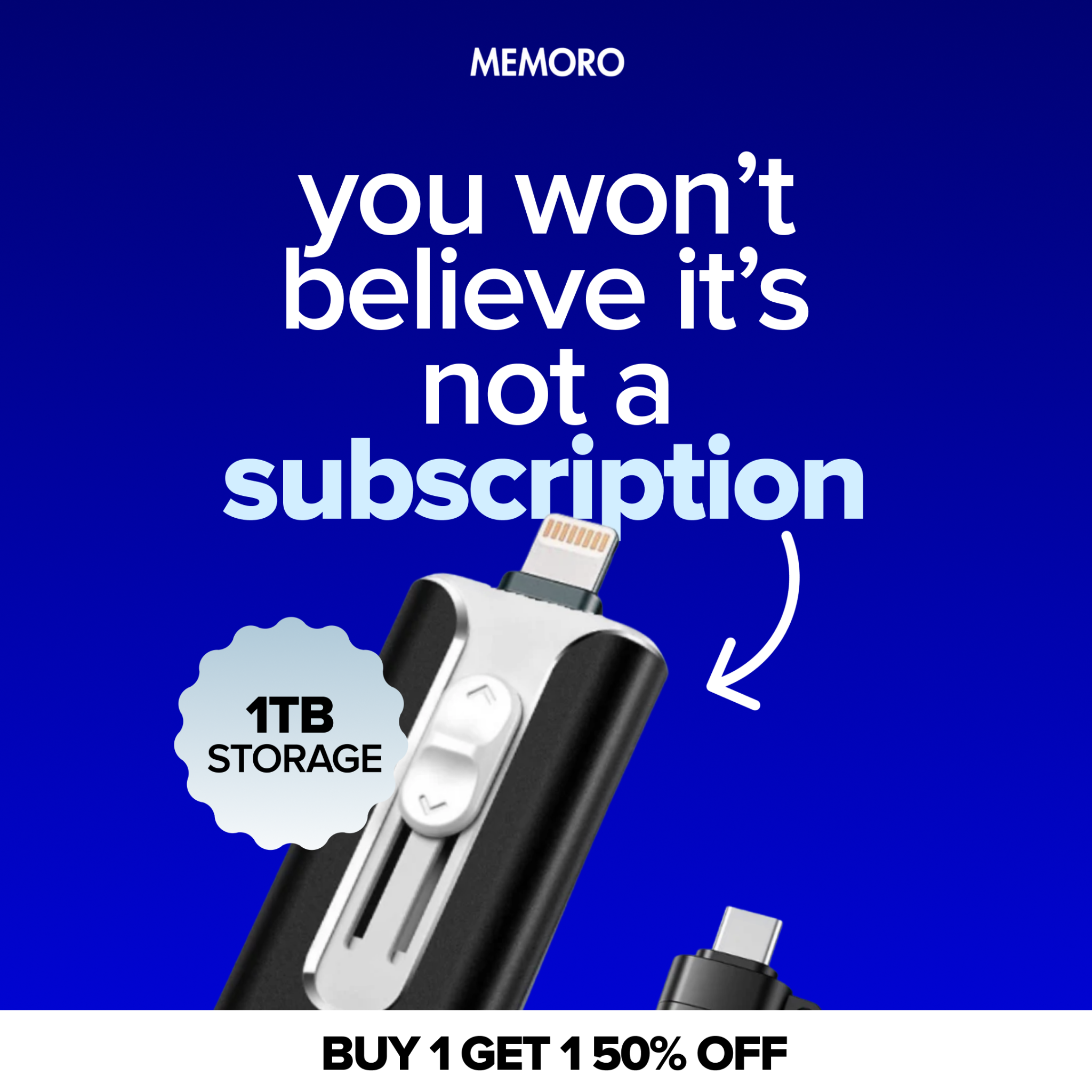 Memoro Facebook ad: 1TB & 2TB Storage Options for Every Device