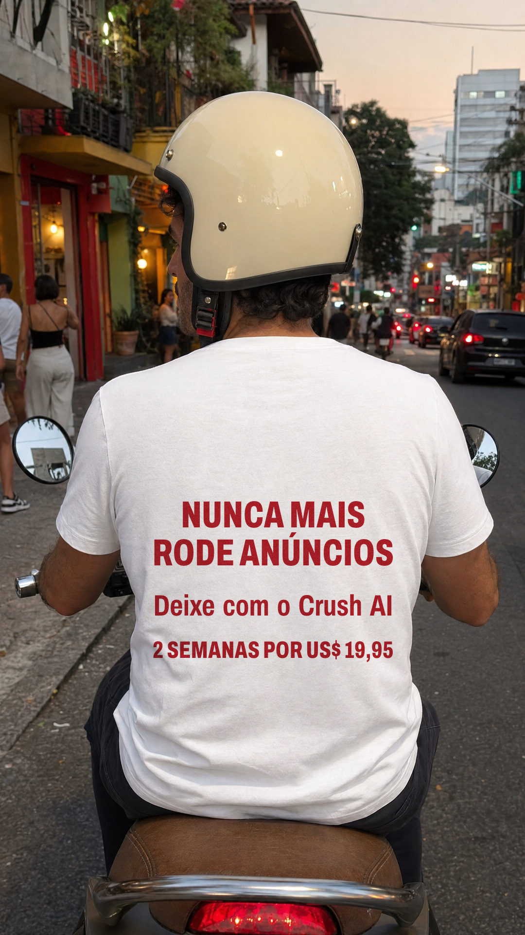 trycrush.ai Facebook ad: Nunca mais rode anúncios