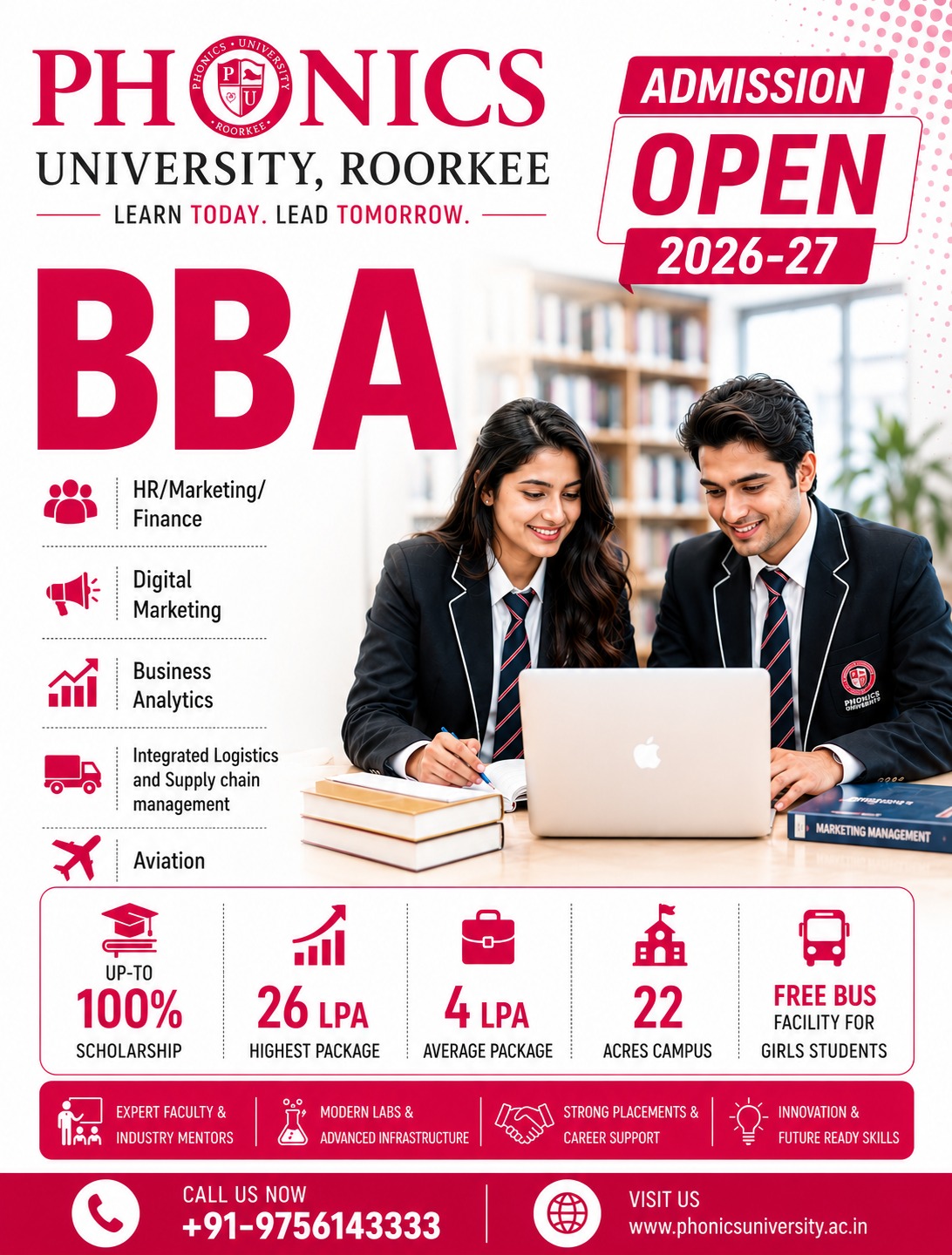 Phonics University, Roorkee Facebook ad: BBA Admissions Open 2026-27 | Apply Today