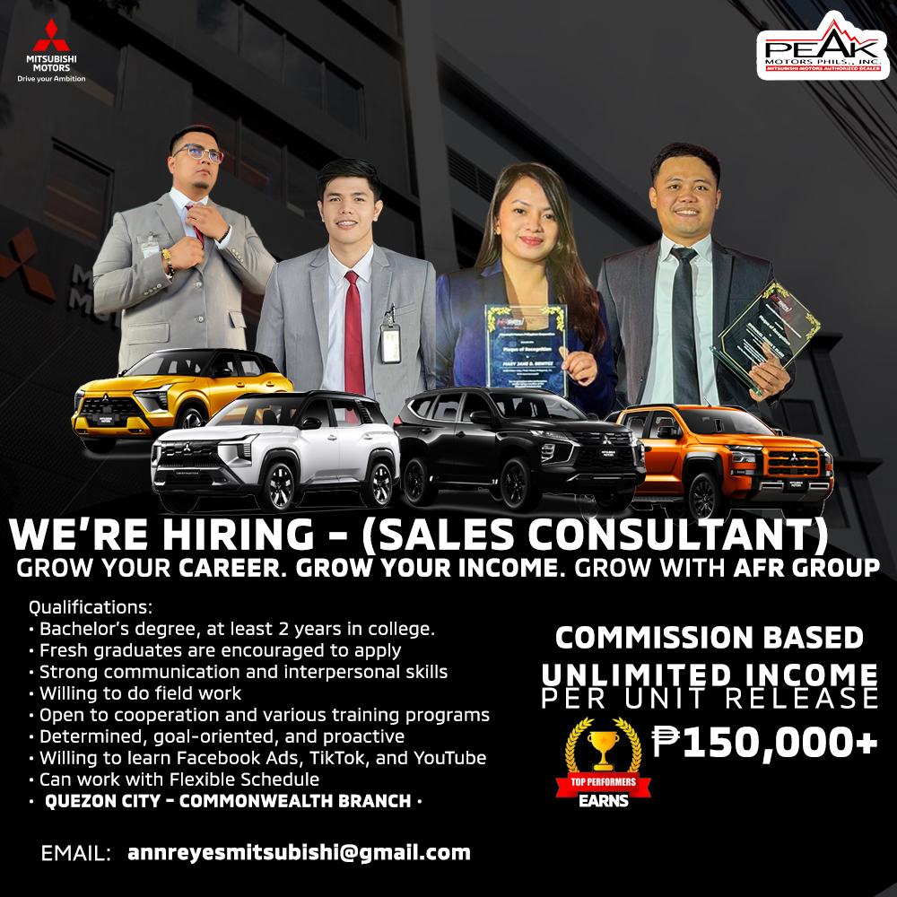 Mitsubishi Commonwealth Peak Motors Phils Inc. - AFR Team Facebook ad: WE'RE HIRING! SALES CONSULTANTS