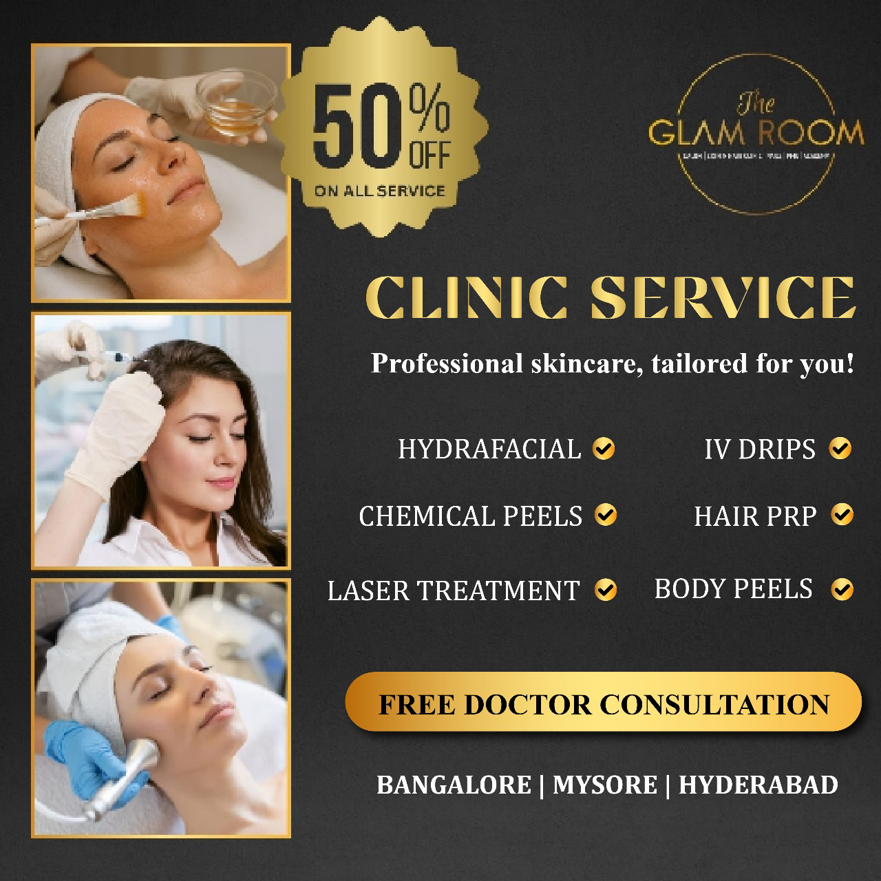 The Glam Room Facebook ad: Because your skin deserves expert care, not experiments!