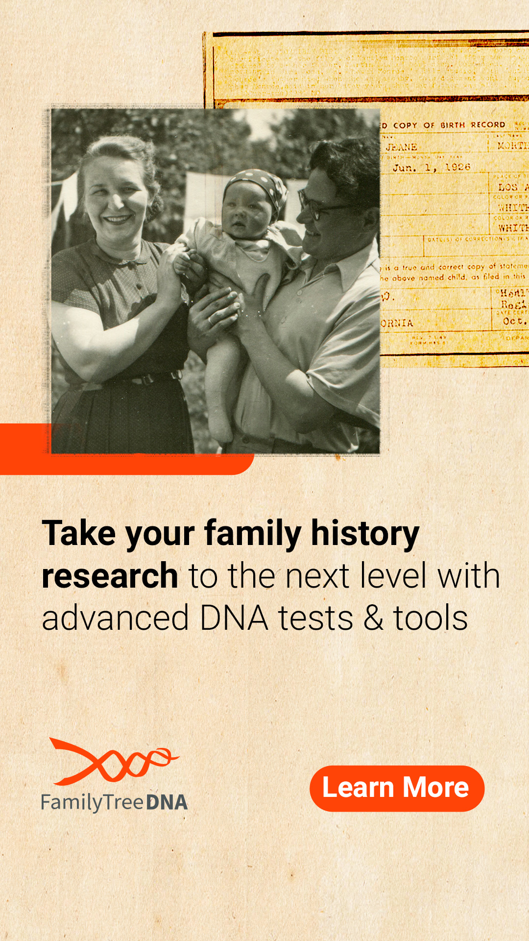 FamilyTreeDNA Facebook ad