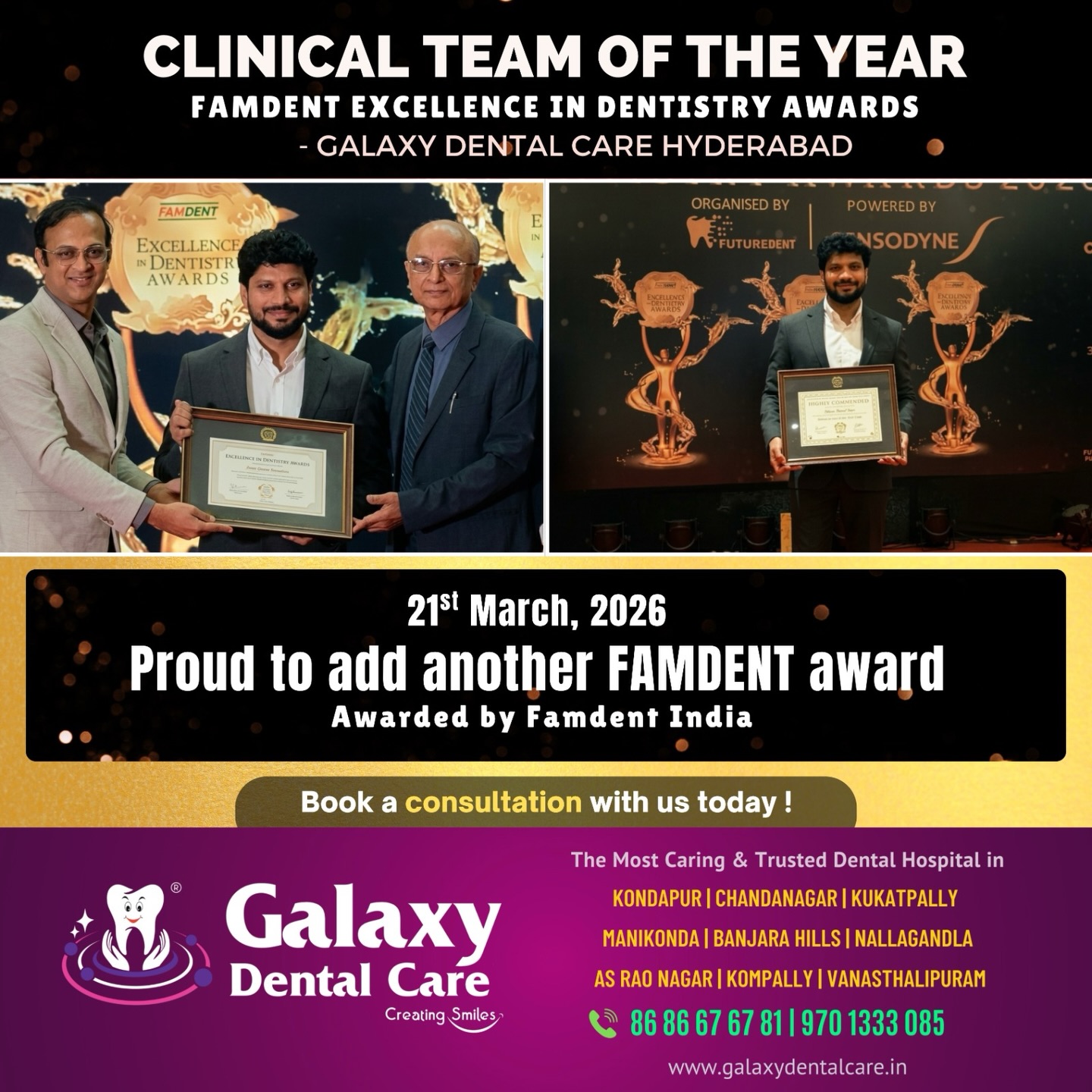galaxy.dentalcare Facebook ad: We are proud of this moment….Thank you Famdent…